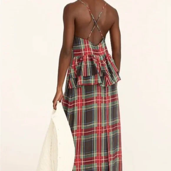 Jcrew Ruffle-back silk dress in Stewart tartan - Picture 2 of 7